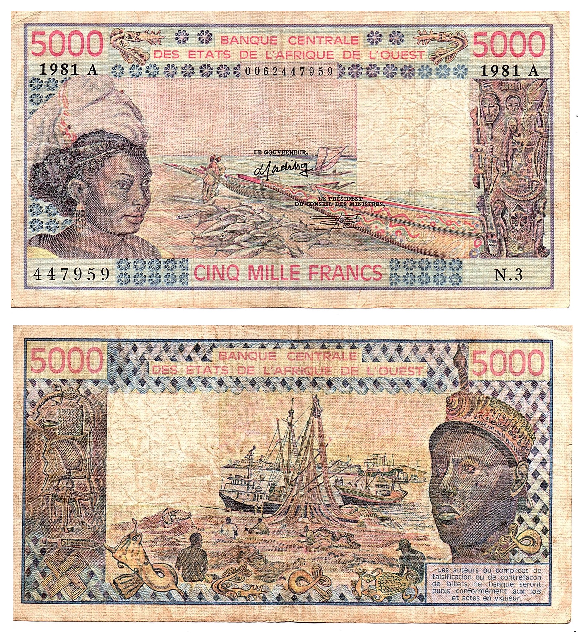 Ivory-Coast #108Ah/F  5000 Francs